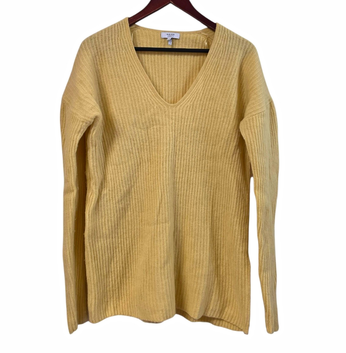 Reiss Butter Yellow Cashmere Wool Blend Sweater Women\'s Medium V-neck  Pullover 