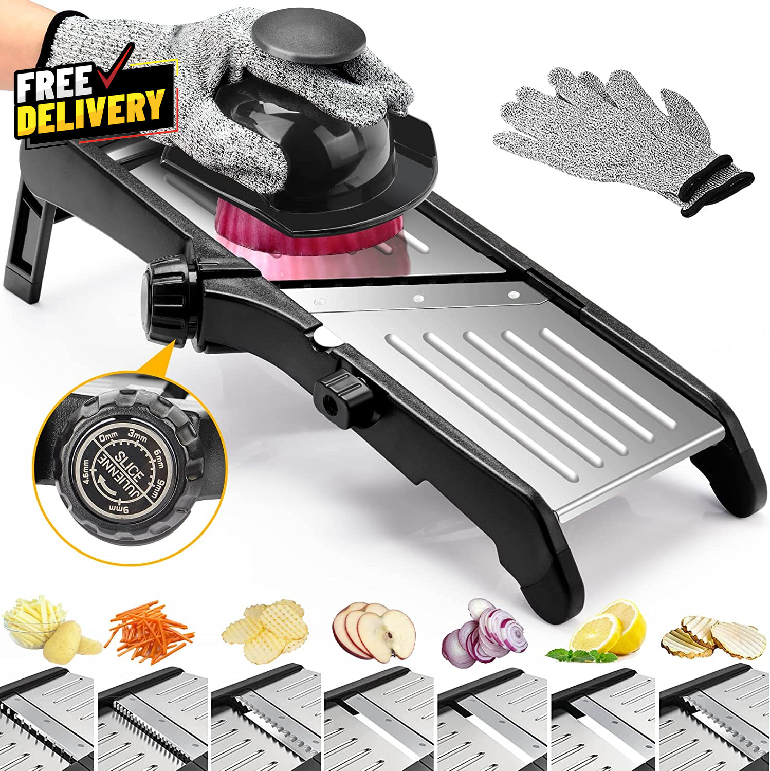 Mandoline Food Slicer for Kitchen Adjustable Stainless Steel Mandoline Veget....