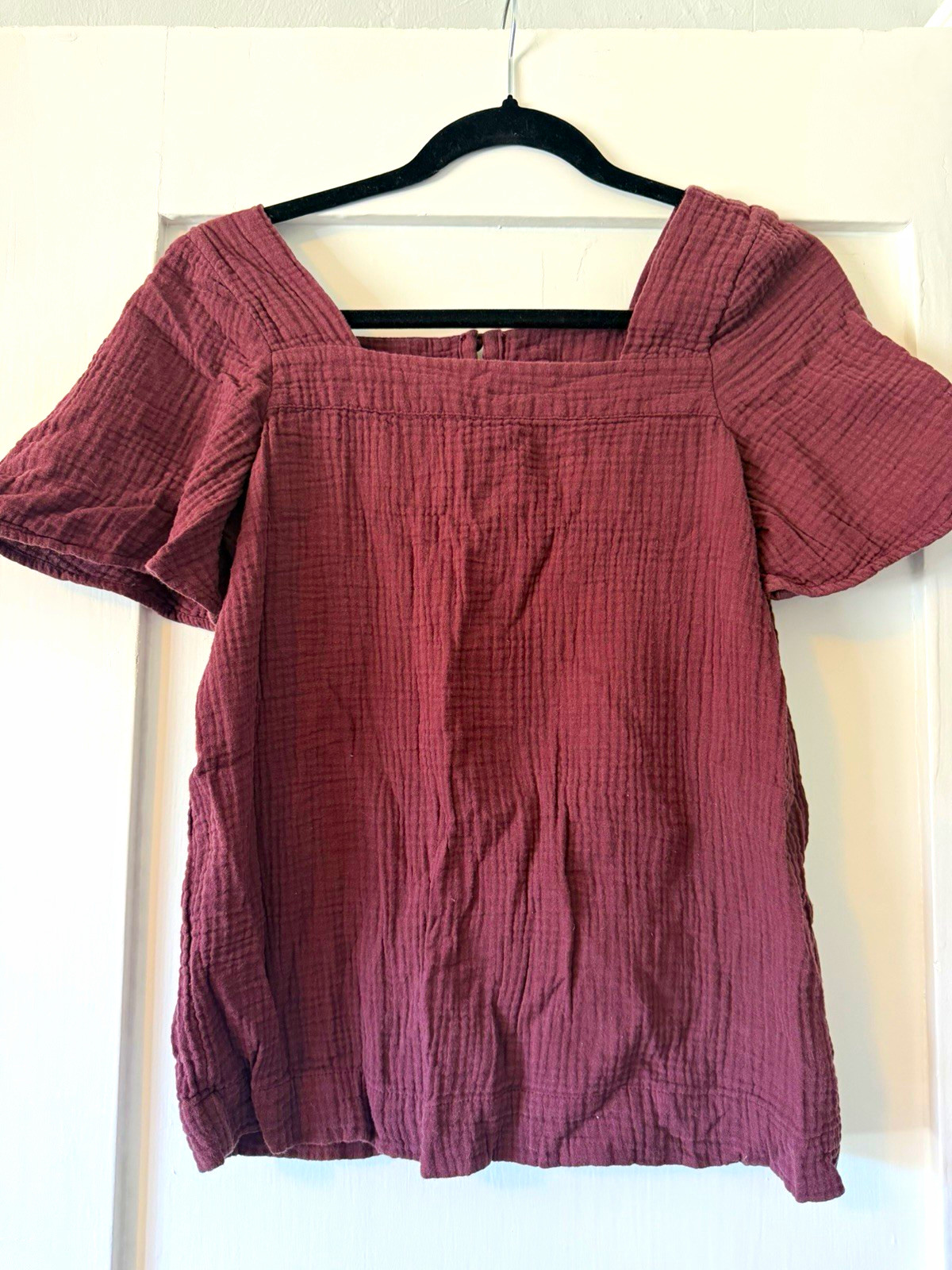 Madewell Lightspun Square Neck Top Button Back Cotton Gauze Burgundy Size XXS