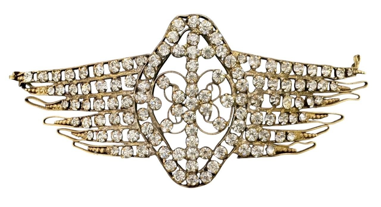 Antique Rhinestone Oval Center Vertical Bands Headpiece Circa 1920\'s