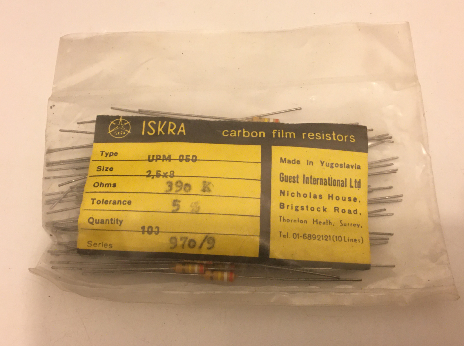 100x Iskra UPM 050- 390K ohm Carbon Film Resistors 5%- 2.5 x 8 mm 390 k 100x Iskra UPM 050- 390K ohm Carbon Film Resistors 5%- 2.5 x 8 mm 390 k