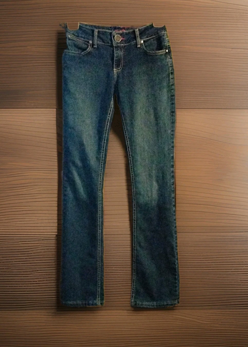 Wrangler Women\'s Blue Dark Wash Bootcut Jeans Slim Fit Denim 5-Pocket Zip/Button