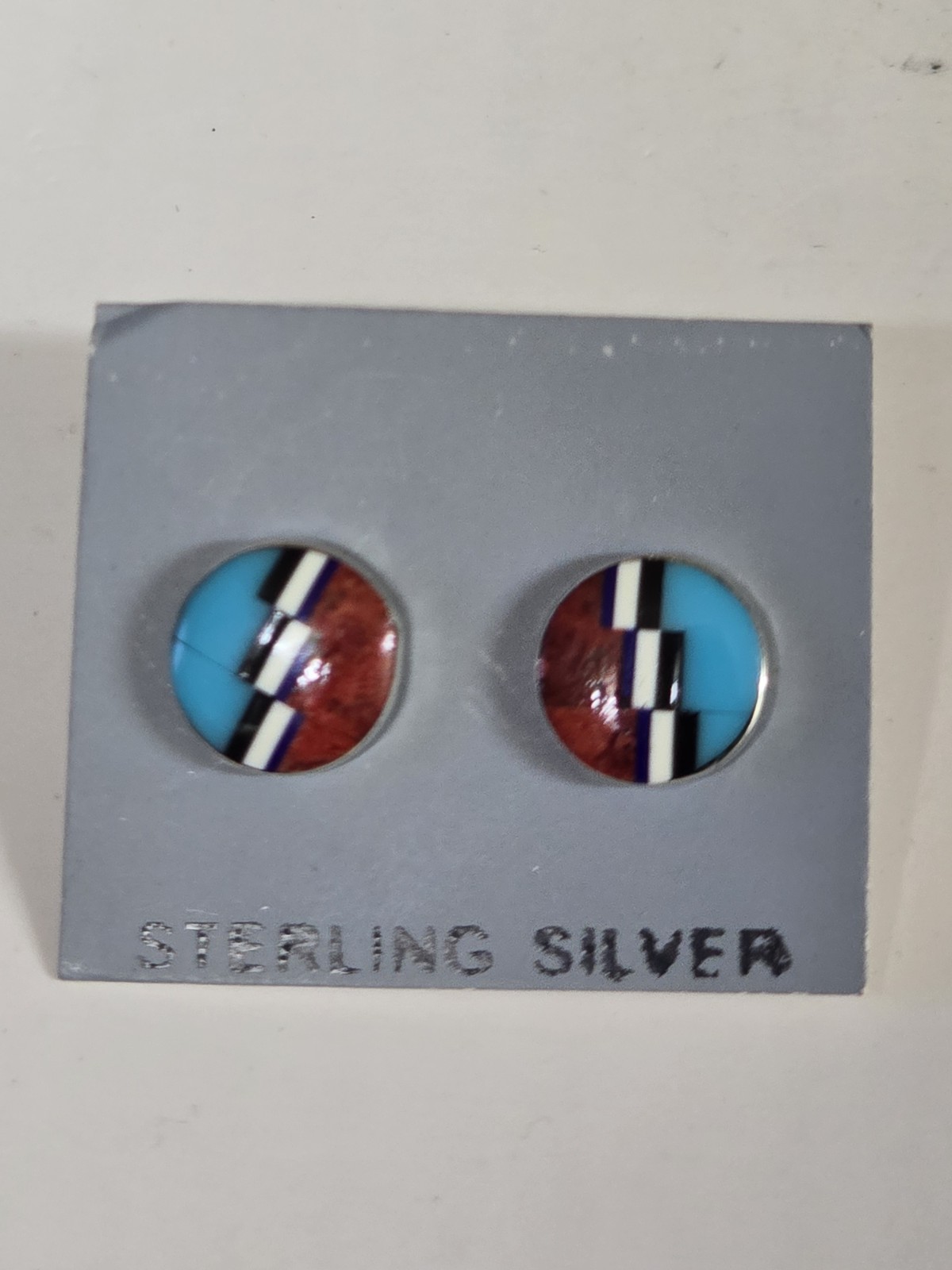NOS Vtg Navajo DONALD DOUGLAS Sterling GRATEFUL DEAD Mosaic Inlay Stud Earrings