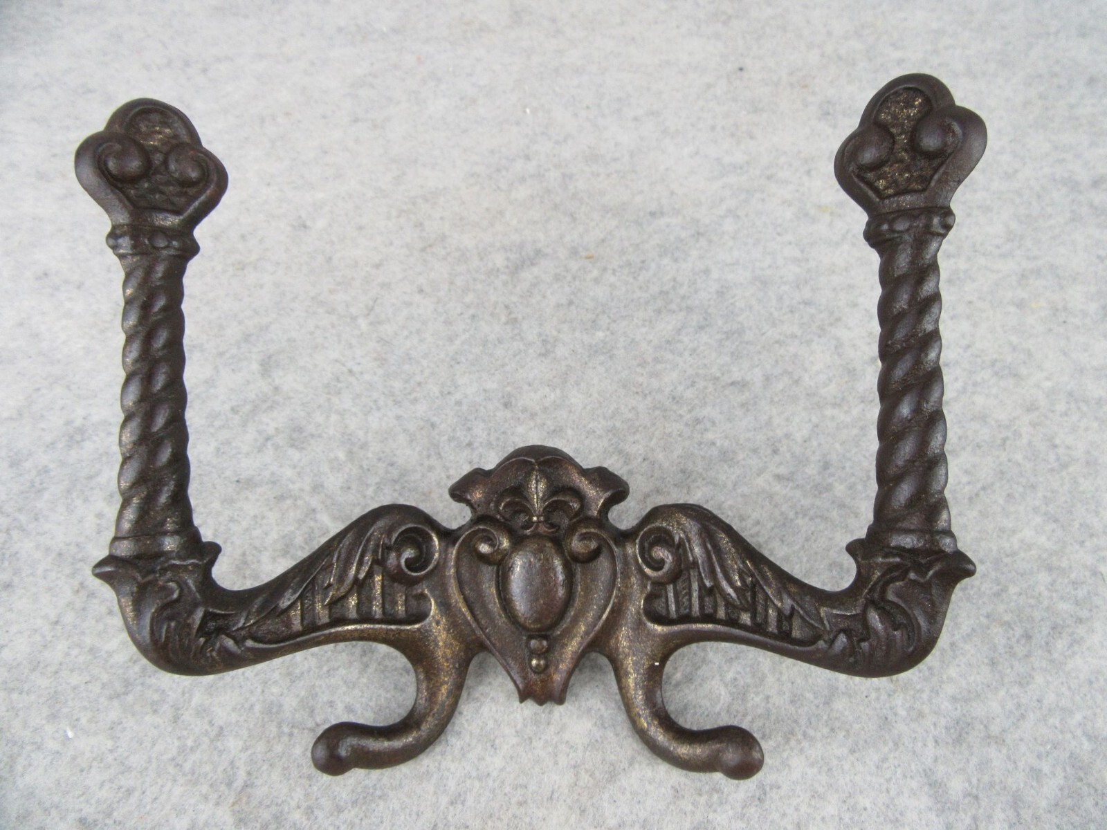 Antique Fancy Victorian Baroque Four Cast Iron Furniture Coat Hat Hooks Hardware