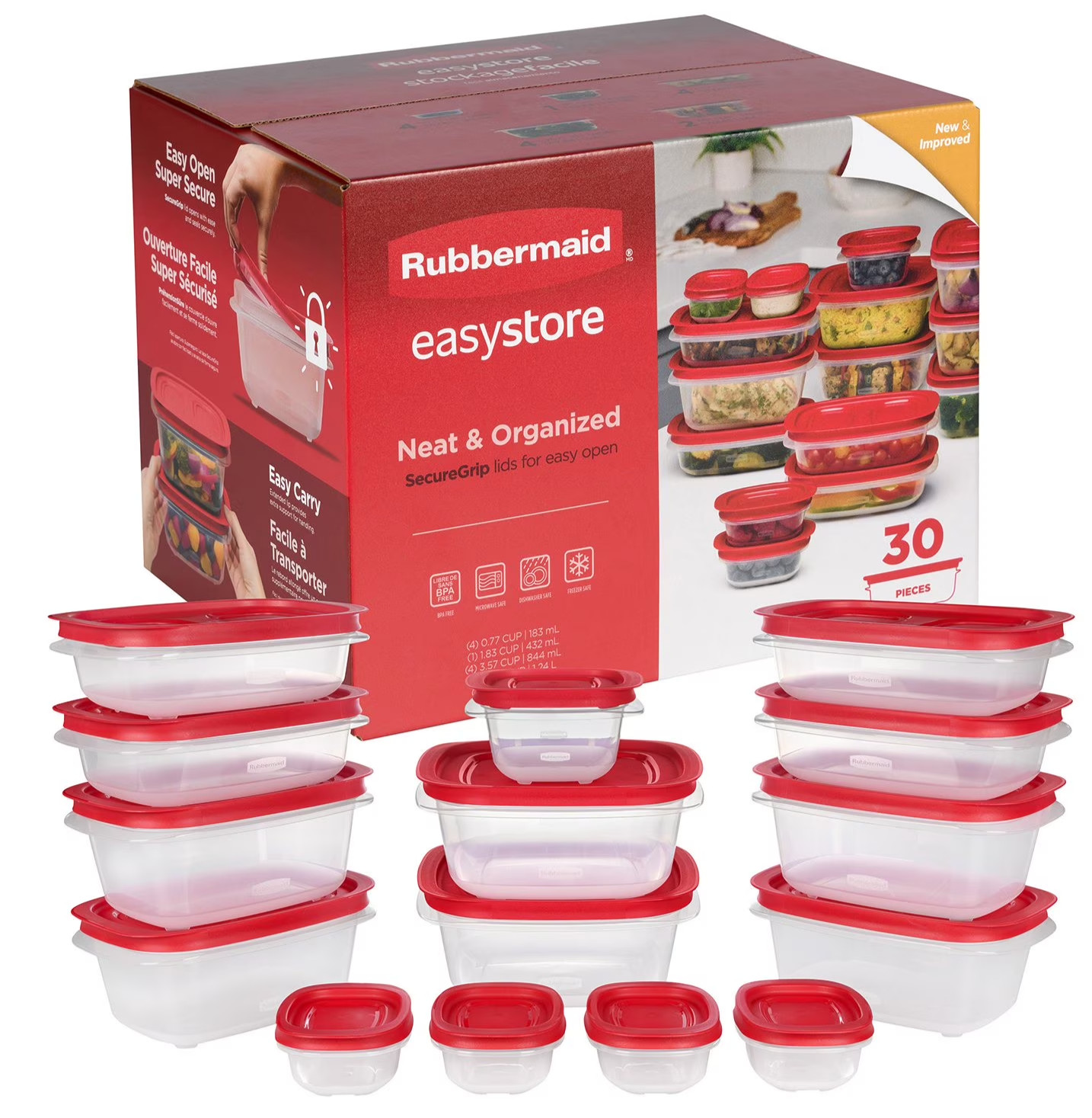 Rubbermaid EasyStore Food Storage Containers with Lids, 30-Piece Set, Red - NEW Rubbermaid EasyStore Food Storage Containers with Lids, 30-Piece Set, Red - NEW