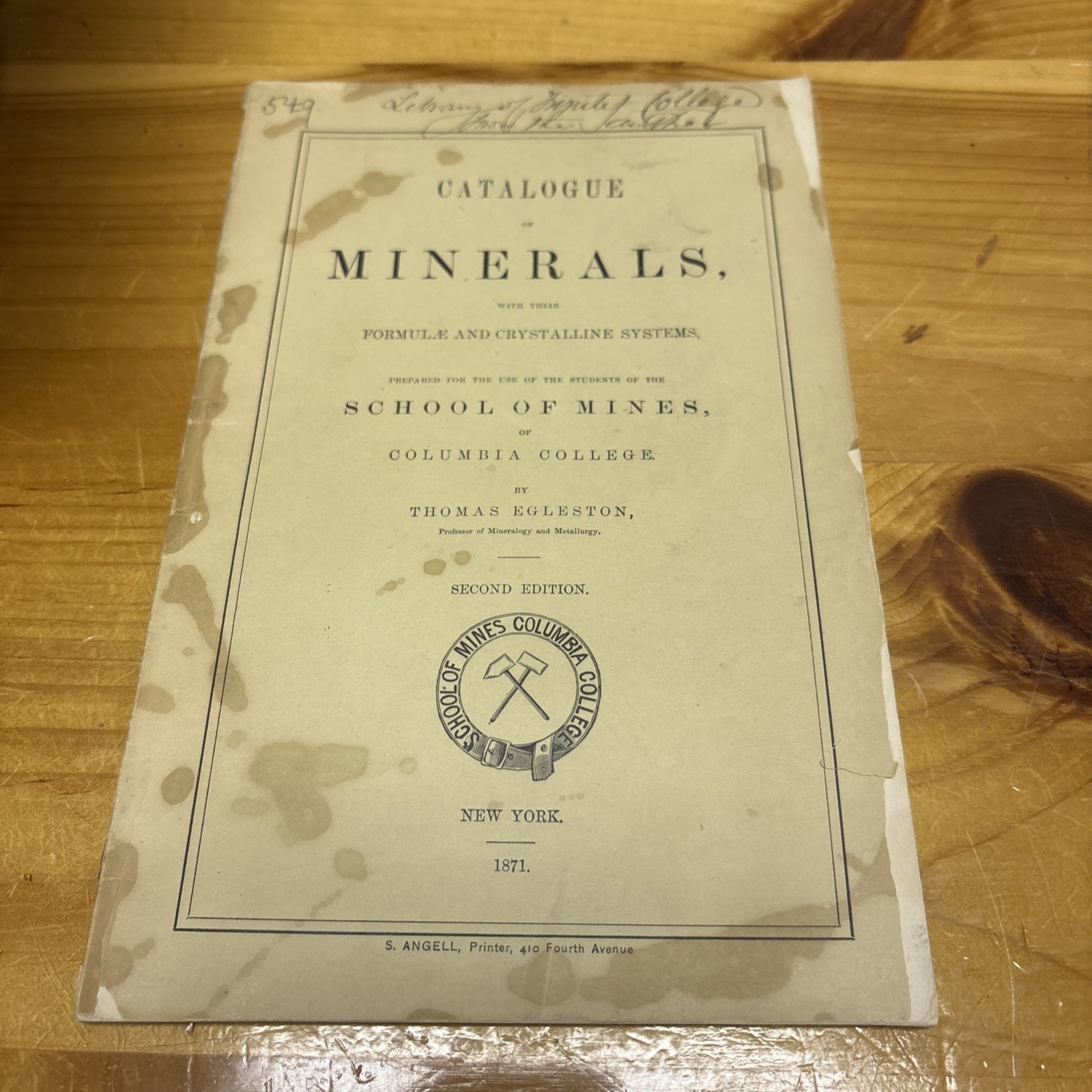 1871 Catalogue Of Minerals with Formulæ Crystalline Systems Mining Rare Egleston