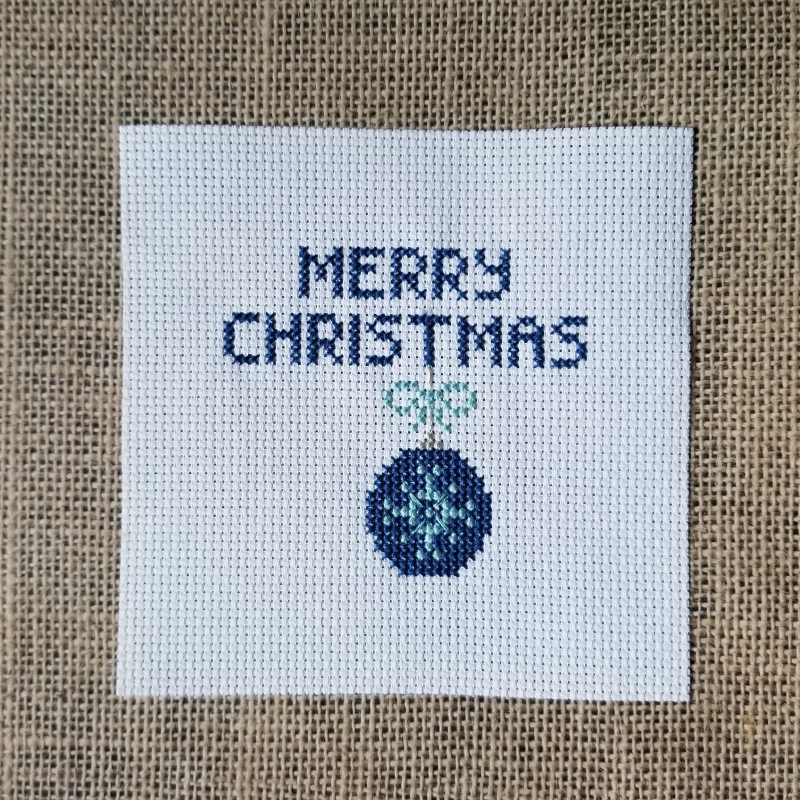 Finished Completed Cross Stitch Merry Christmas Snowflake Ornament Piece