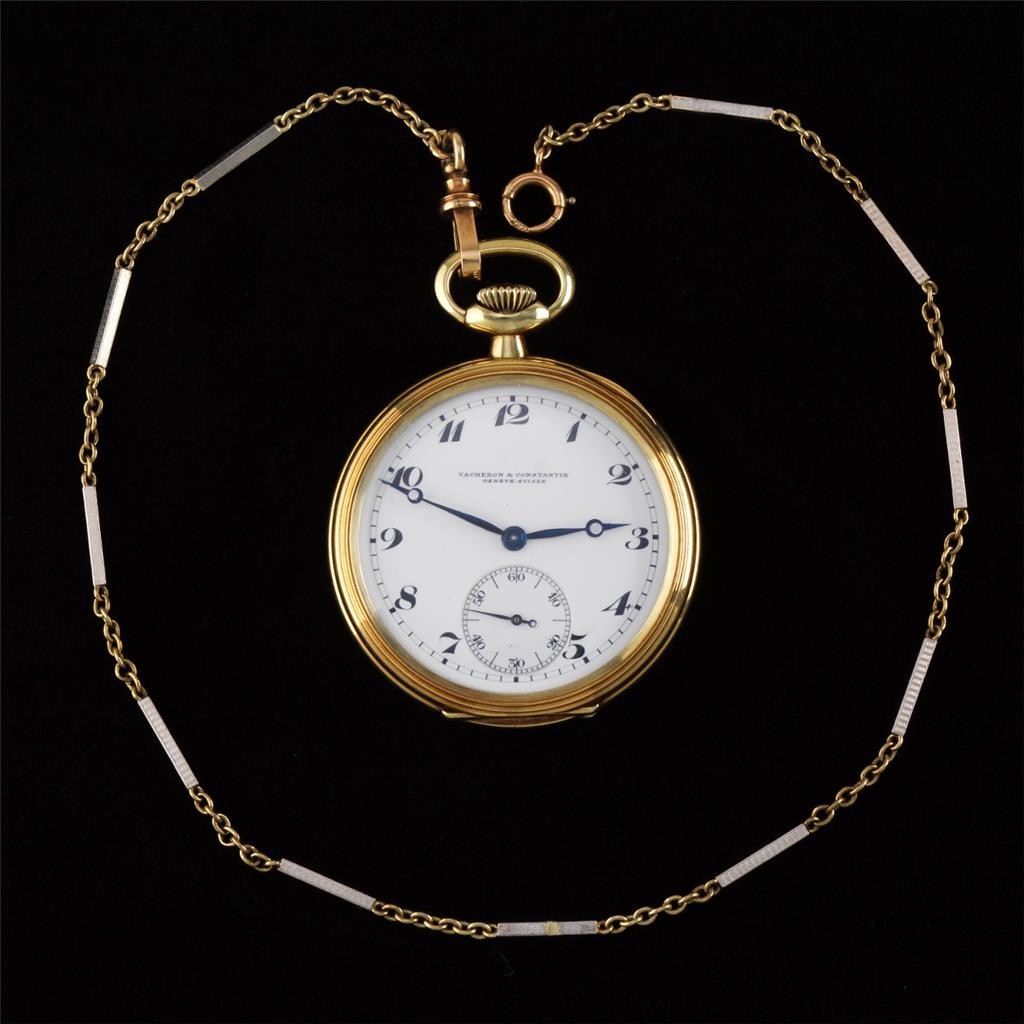 ANTIQUE 46MM VACHERON & CONSTANTIN 14K SOLID GOLD POCKET WATCH & CHAIN, SERVICED
