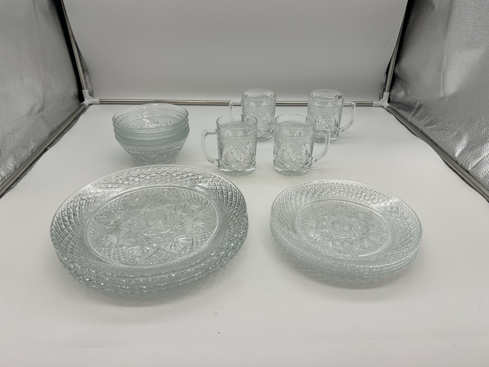 16 Pc Cristal D\'Arques Luminarc Glass Coffee Mugs~Salad/Dinner Plates~Bowls