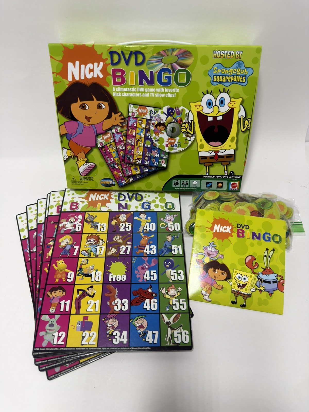Vintage 2006 Nickelodeon DVD Bingo Game Spongebob Dora Mattel Complete Box