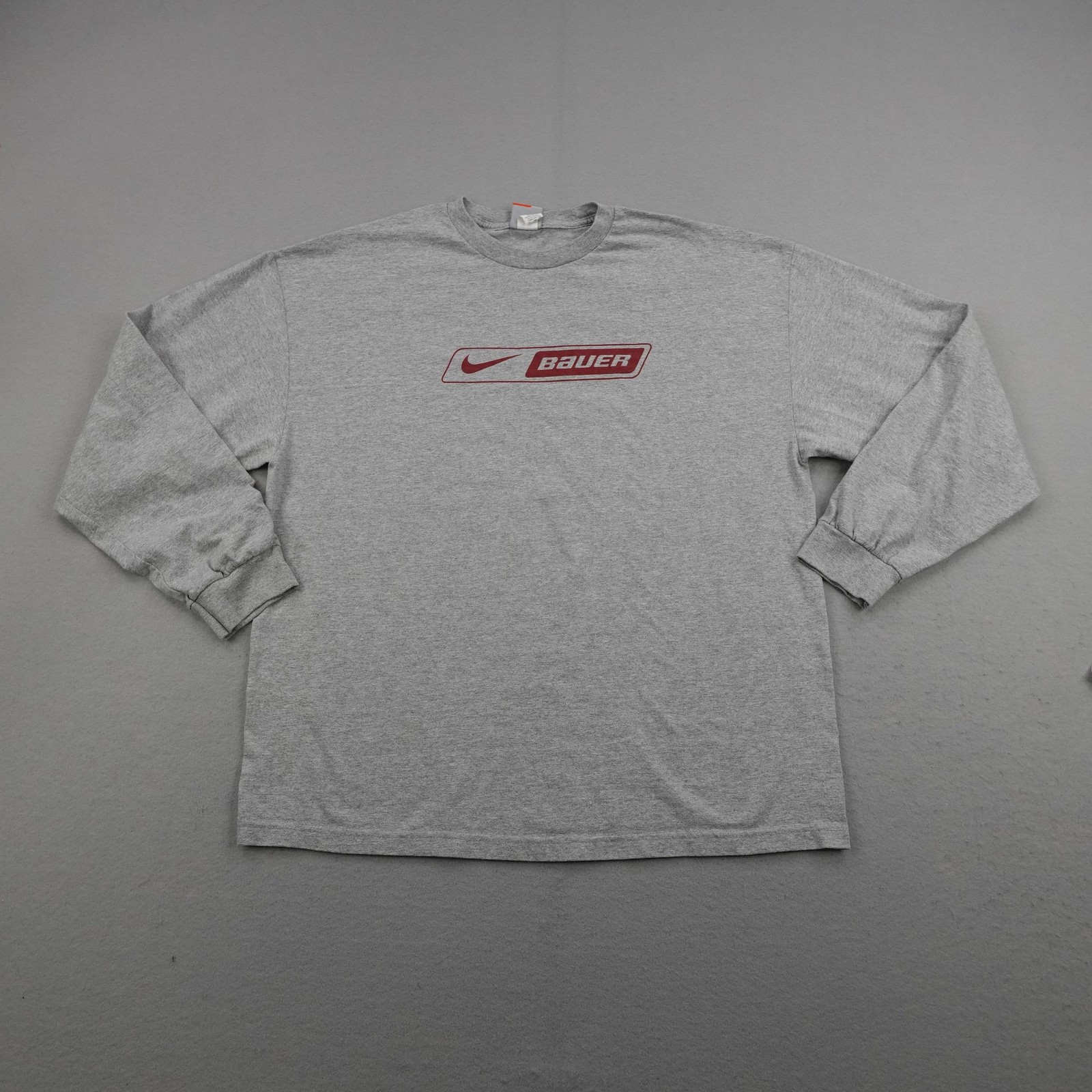 Vintage Nike Bauer Shirt Mens 2XL Gray Long Sleeve Hockey Crew Neck Y2K Tee