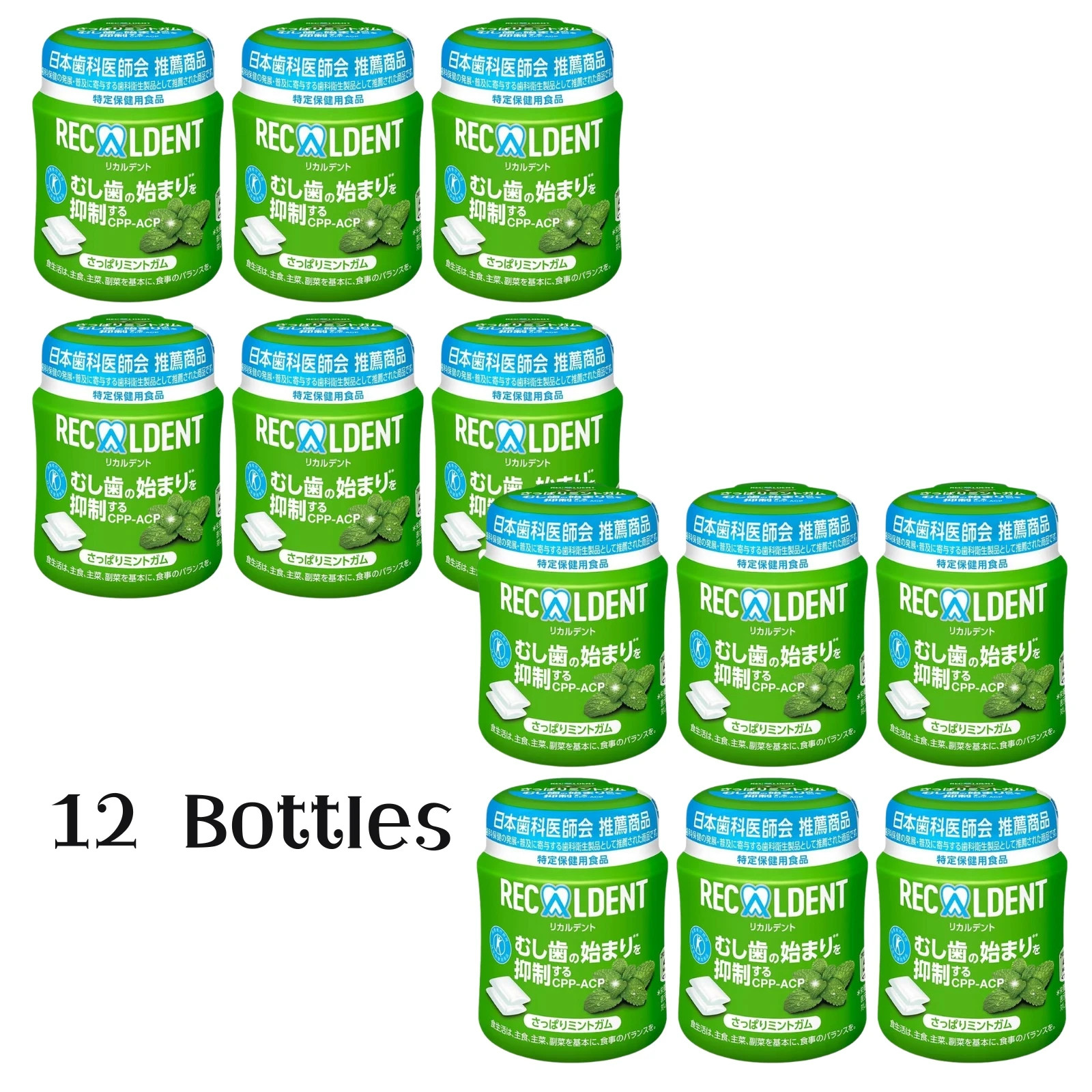 RECALDENT Fresh Mint Gum Dental CPP-ACP 140g x 12 Bottles Sugar-less Pepper JP