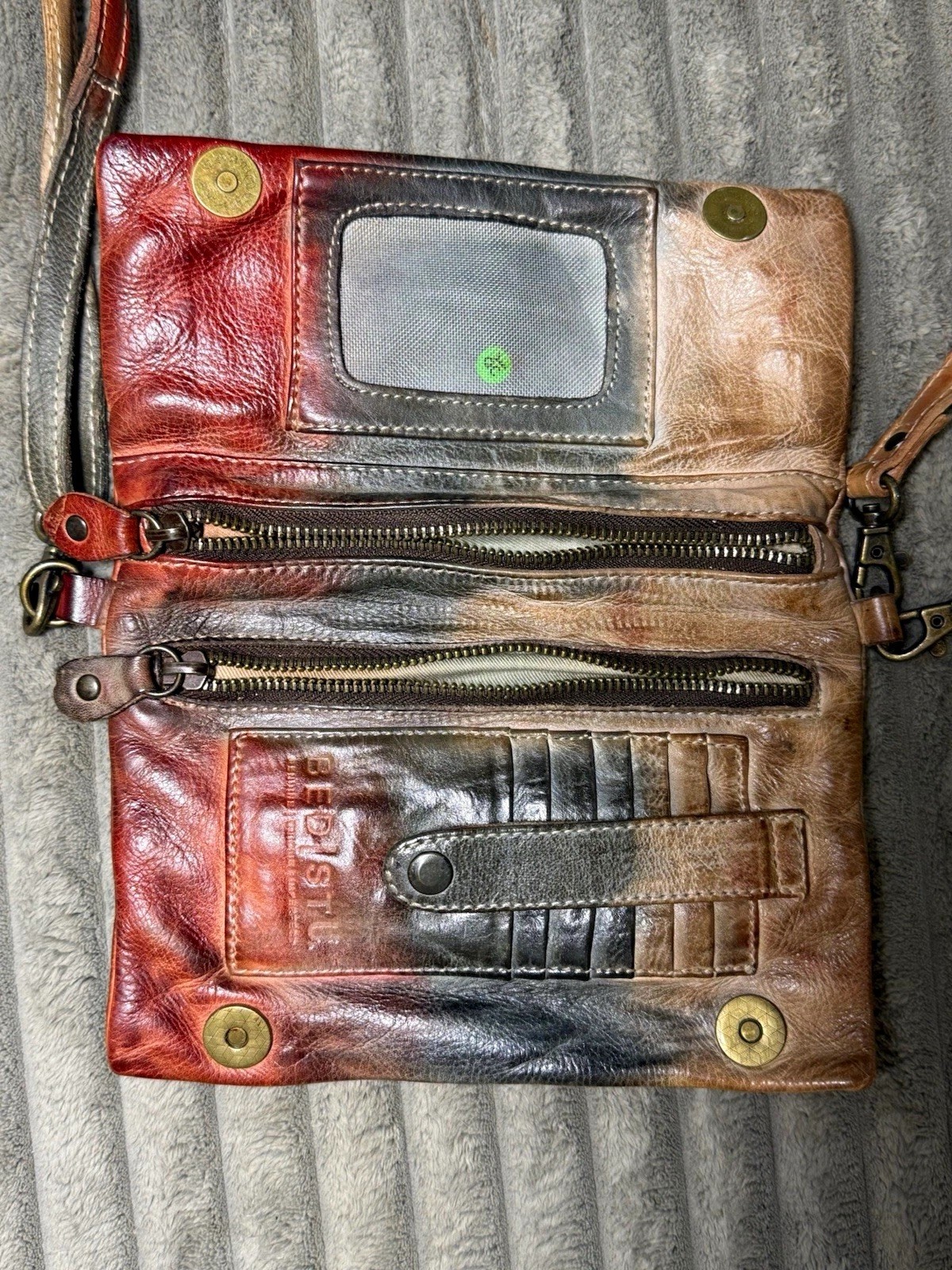Bed|Stü Small Colorblock Distressed Crossbody Bag Wristlet Zip Adjustable