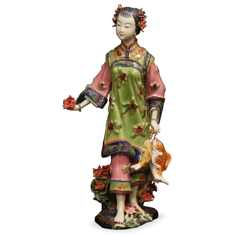 US Seller - Chinese Porcelain Lady with Fish US Seller - Chinese Porcelain Lady with Fish