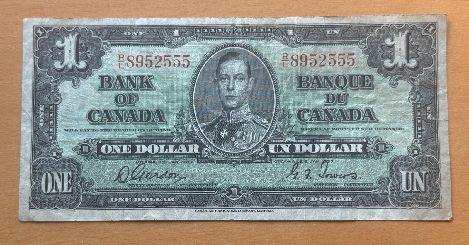 Canada 1937 1 Dollar Circulated Note Canada 1937 1 Dollar Circulated Note