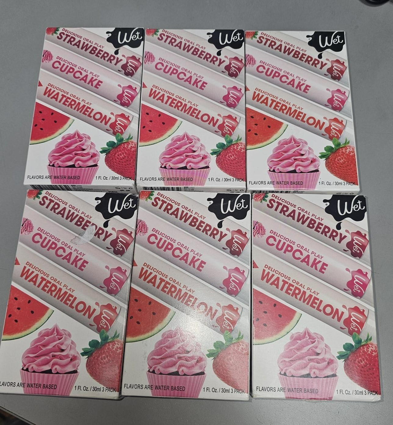 6X 3pk Wet Delicious Oral Play Sampler Strawberry Cupcake Watermelon 3 oz 10/26