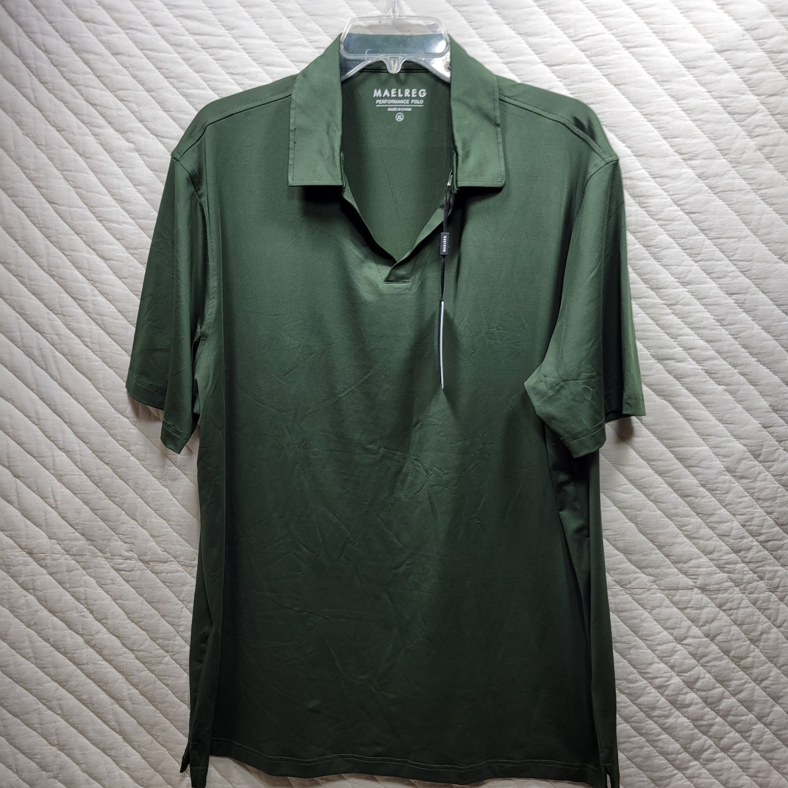 NEW Maelreg Performance Polo Shirt Mens XL Green Olive Golf Wicking Sun Smart