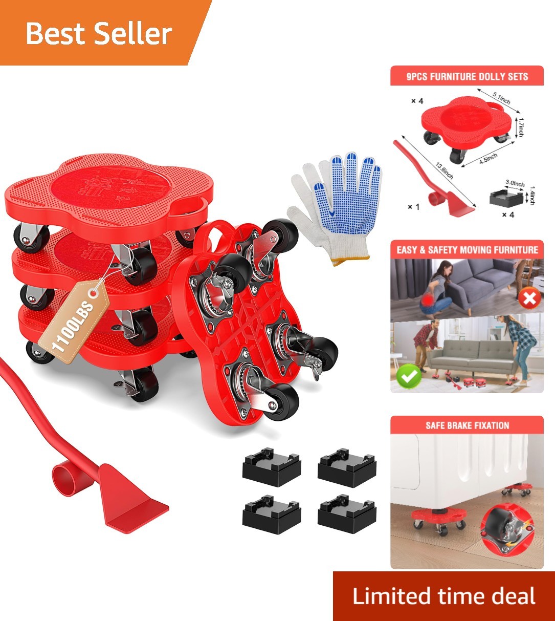 Professional Furniture Lift Tool Set with 1100lb Capacity - User-Friendly Design
