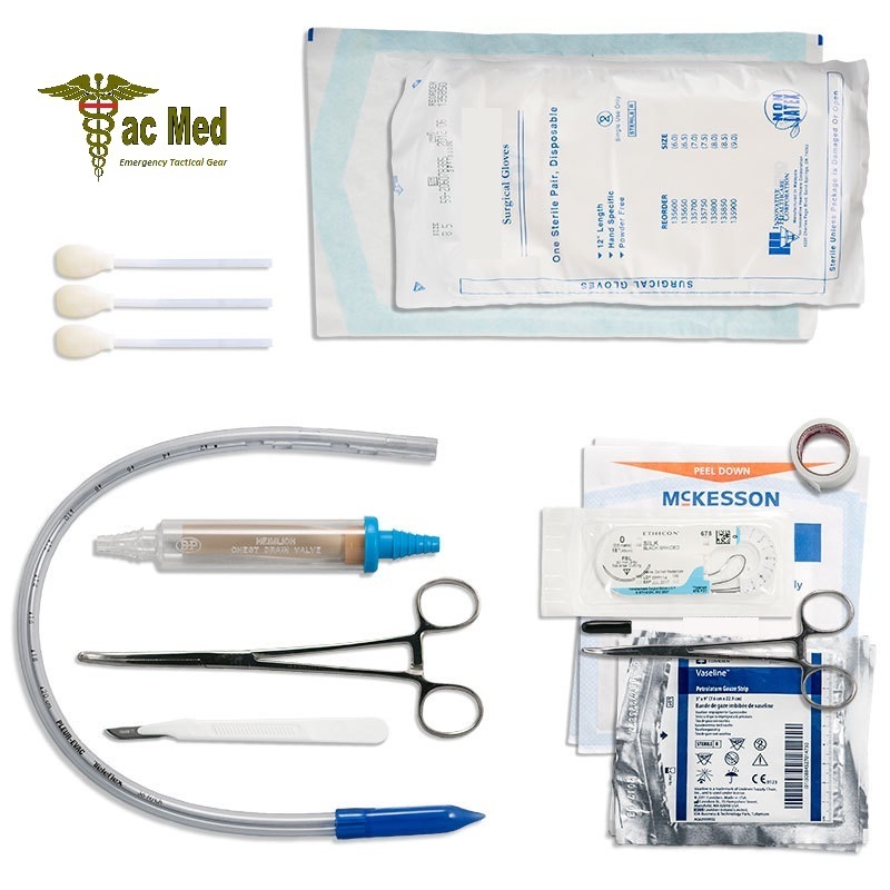 Tac Med Tactical Emergency Medical Chest Tube Thoracostomy Kit Heimlich Drain 