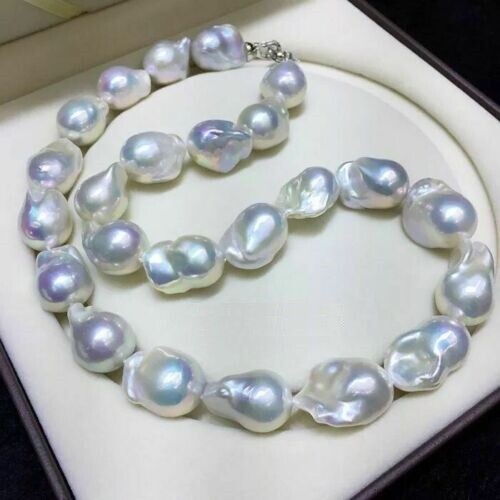 Gorgeous AAAA 16-22mm South Sea white baroque pearl necklace 18 inch 925 silver