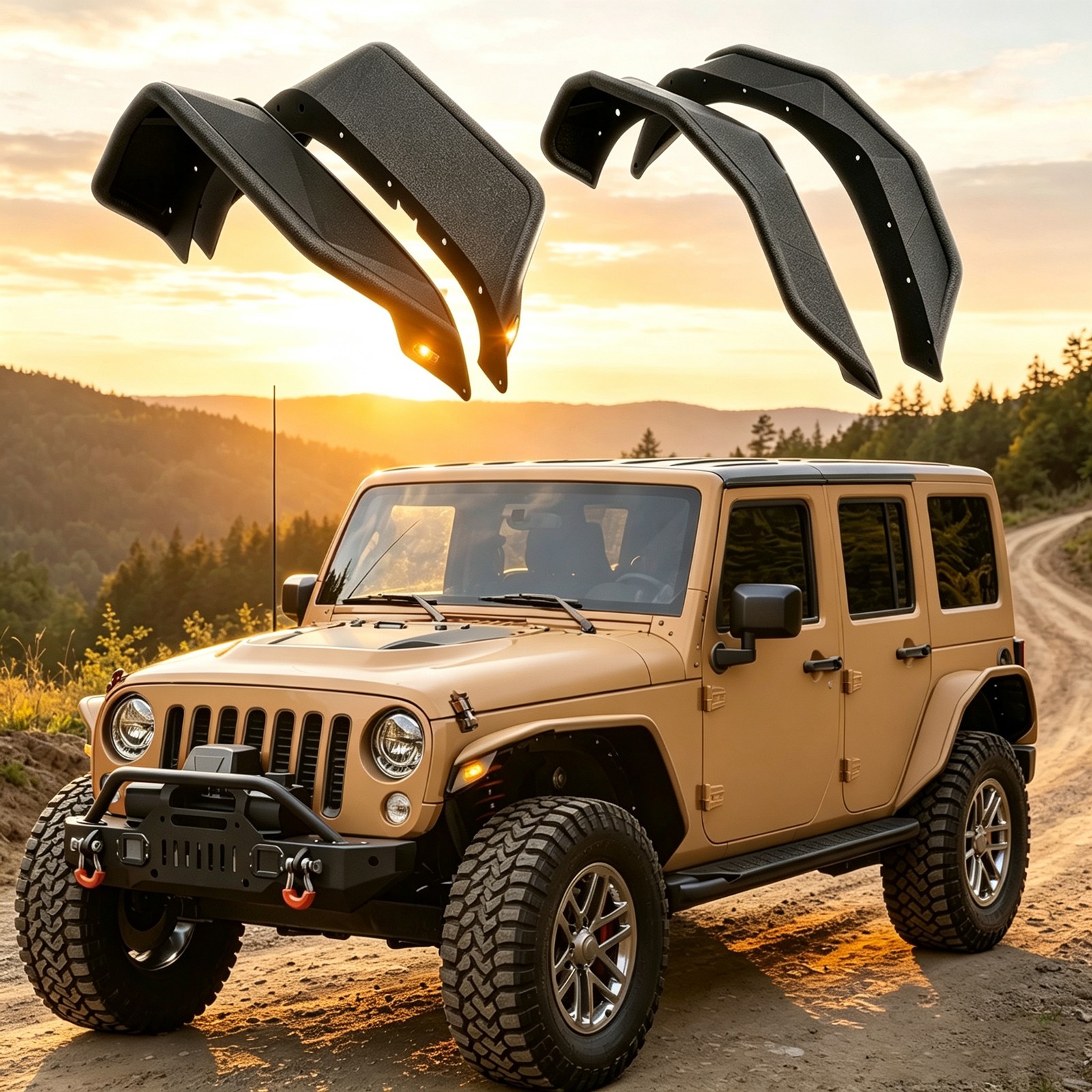 For 2007-18 Jeep Wrangler JK JKU Tubular Steel Fender Flares Front Rear 7