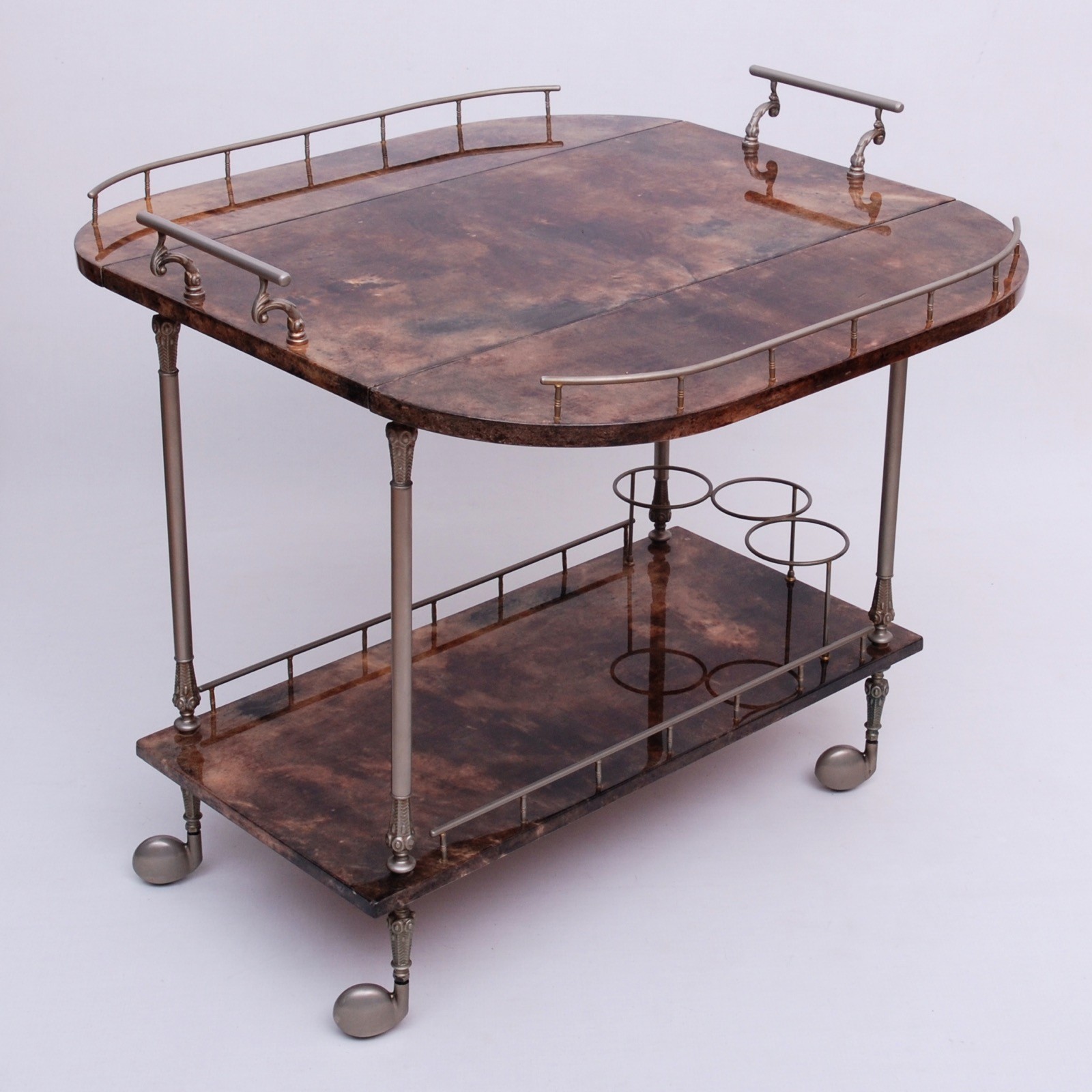Vintage 1960s Bar Cart Aldo Tura Italy Brown Goatskin 6th AIO