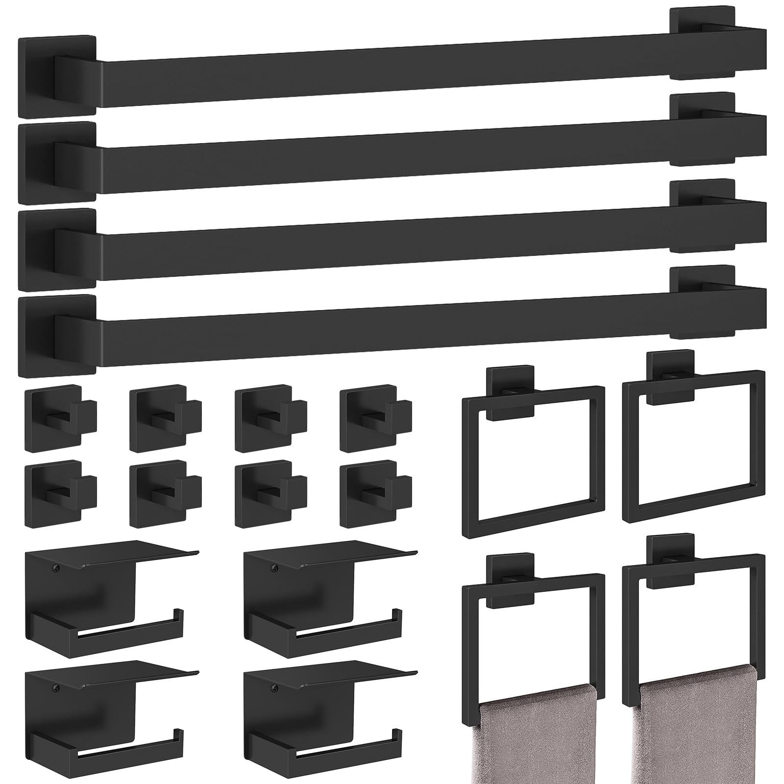20 Piece Bathroom Hardware STWWO Matte Black 24 Inch 20 Piece Bathroom Hardware STWWO Matte Black 24 Inch