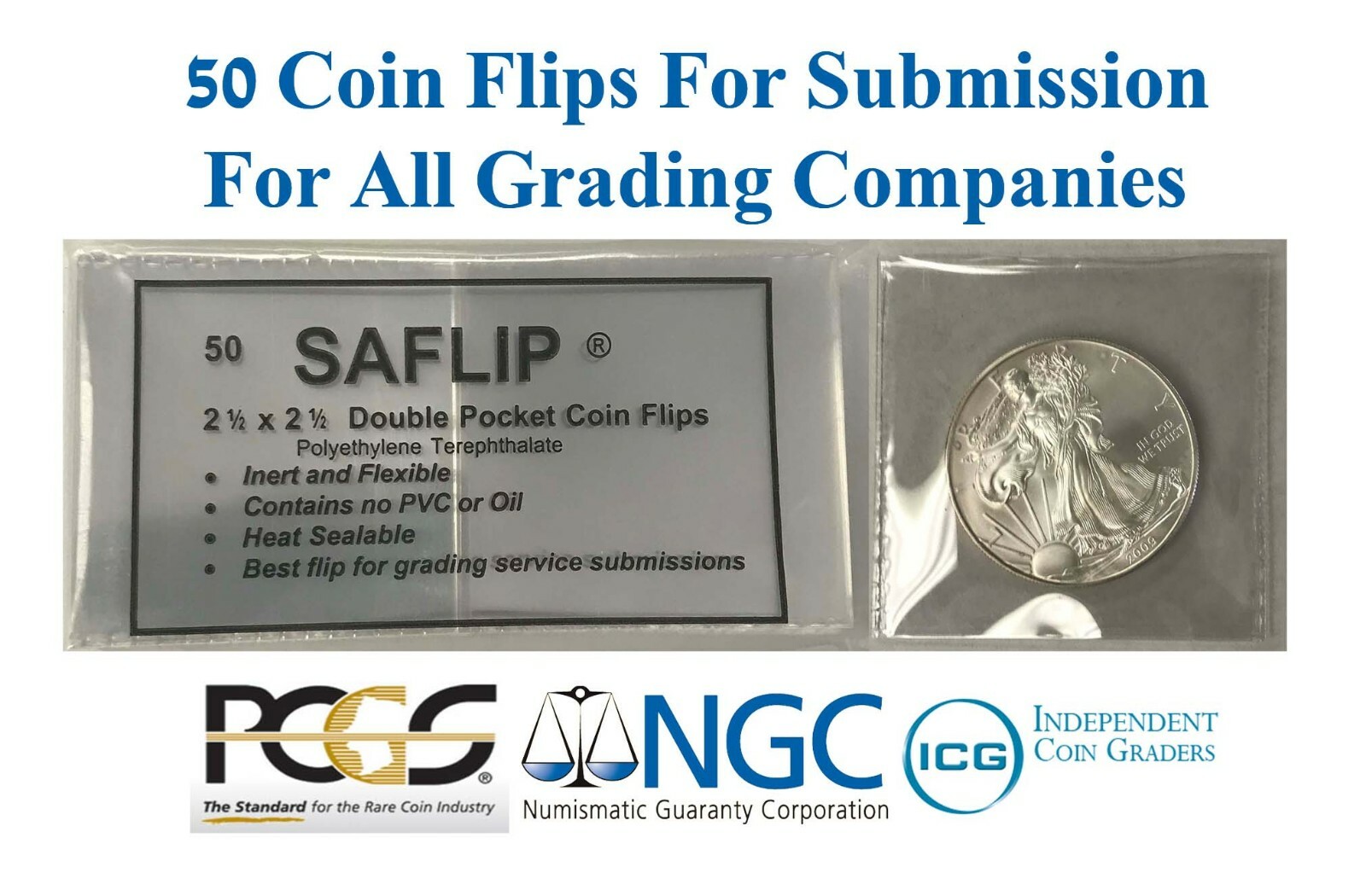 50 Coin Flips Saflip For Grading Submission NGC PCGS Mylar Long Term Holders New