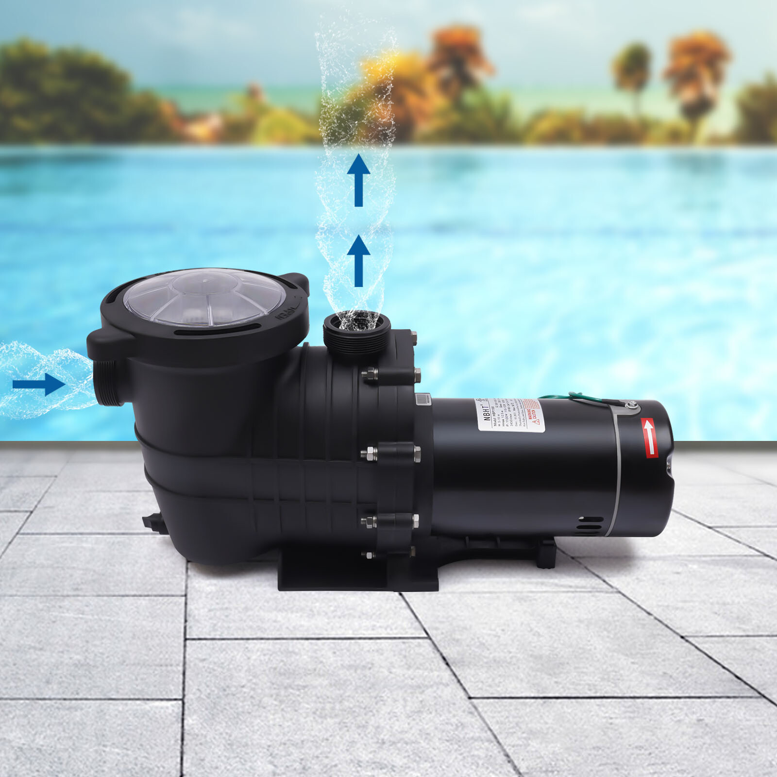 HBP1100 1.5HP (1100W) Swimming Pool Pump for In/Above-Ground 100 GPM