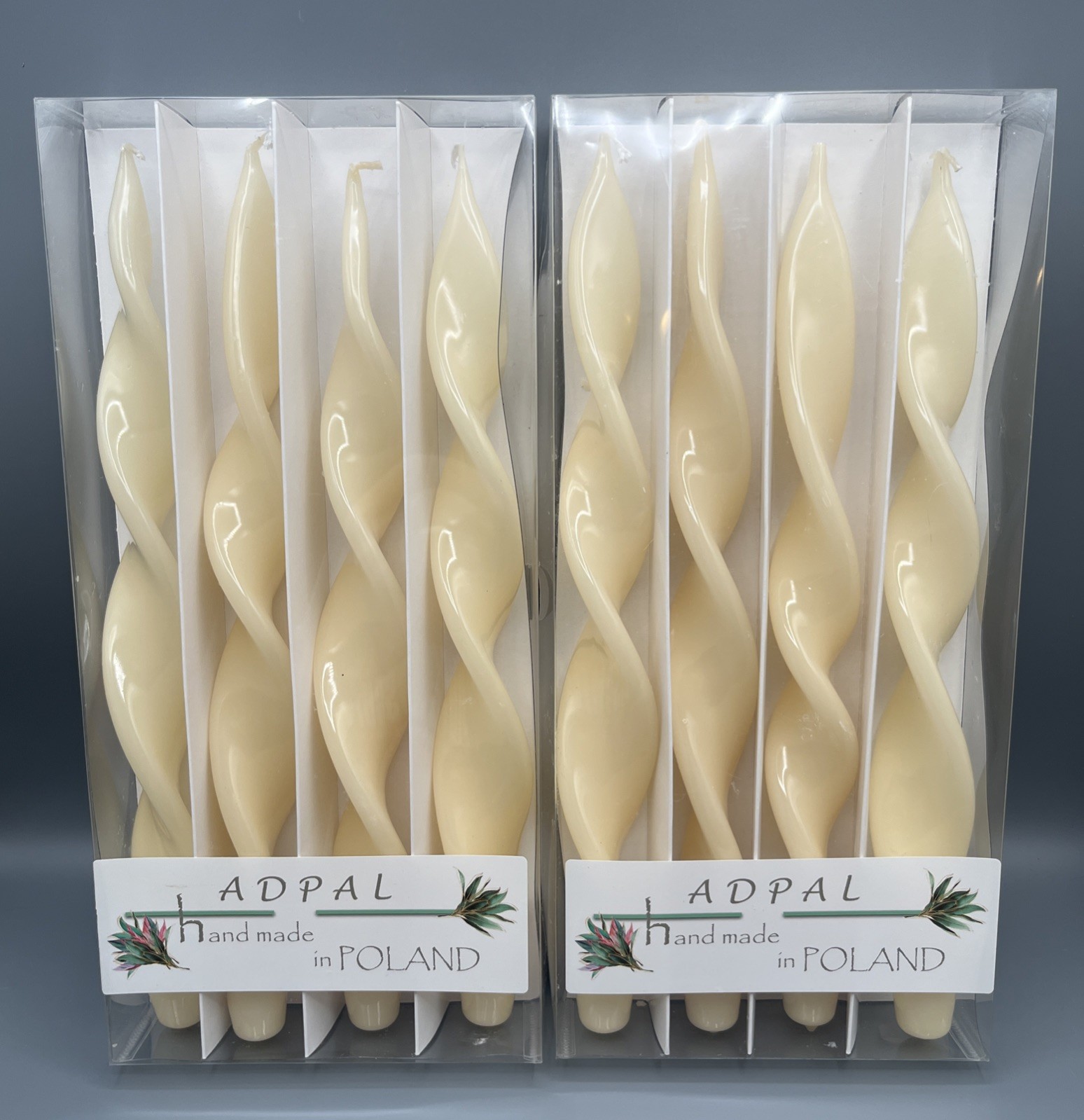 ADPAL Elegant Lacquer Twisted Taper Candles Set of 8 Ivory Handmade Poland  12”