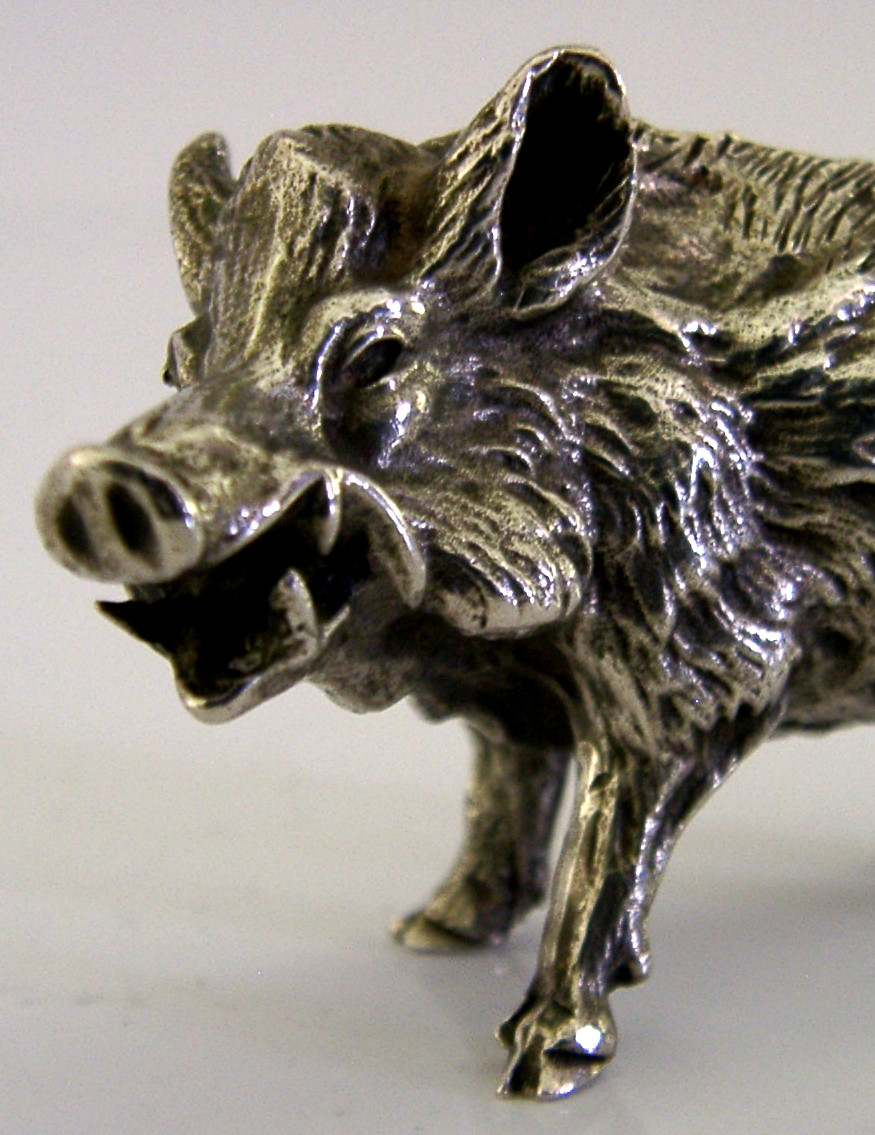 MIRACOLI VERY HEAVY 121g STERLING SILVER BOAR FIGURE c1990 ANIMAL 2.5ins