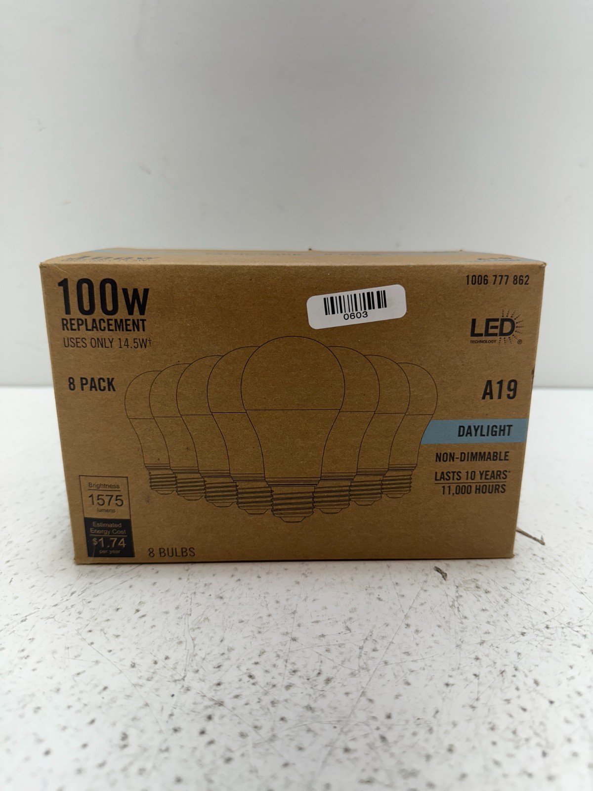 EcoSmart A19 LED Light Bulbs 100W Replacement Daylight Non-Dimmable 8-Pack