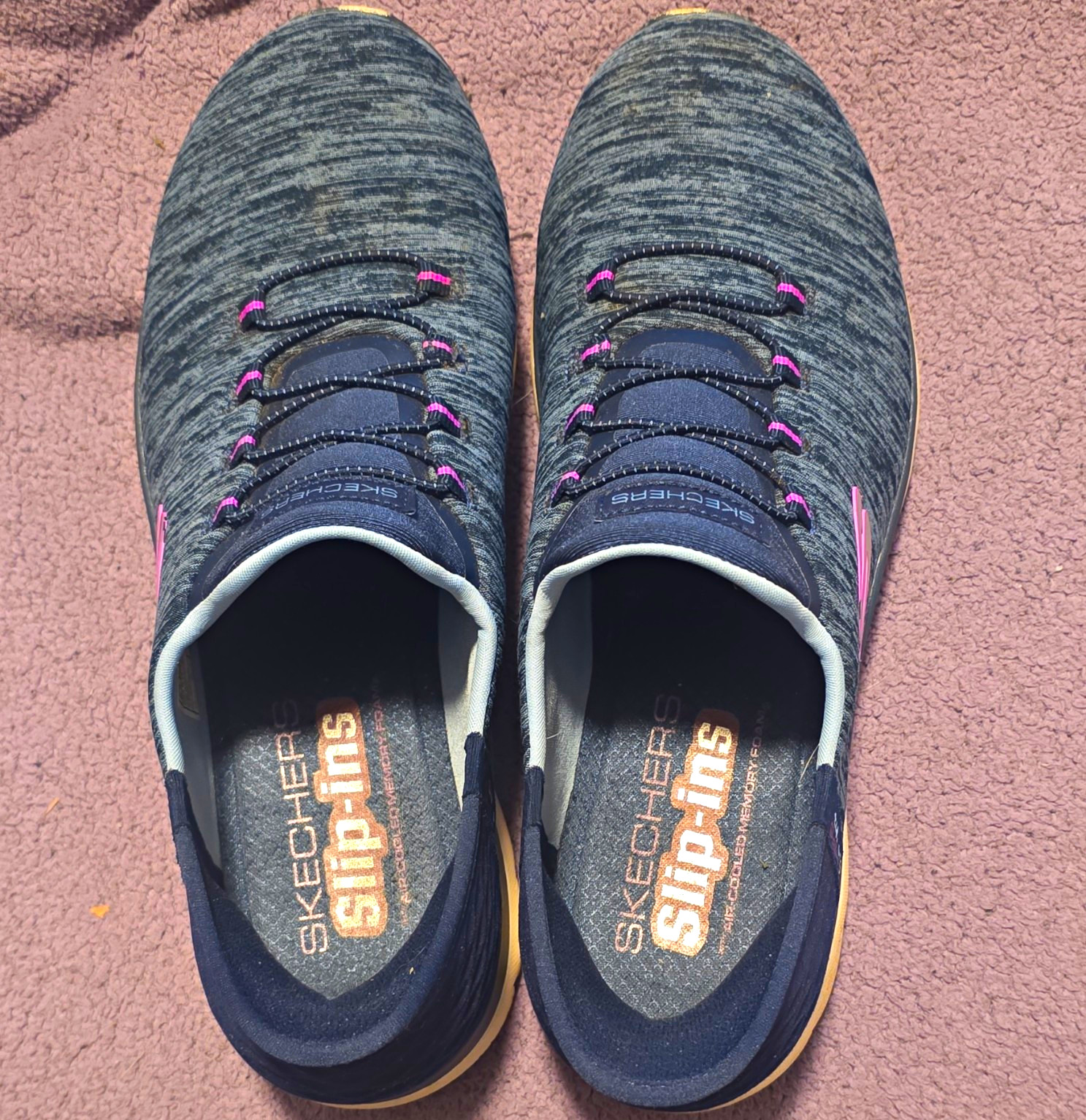 SKECHERS Slip-ins Lace-Up Low Top Athletic Sneakers Heathered Gray/ Navy Blue