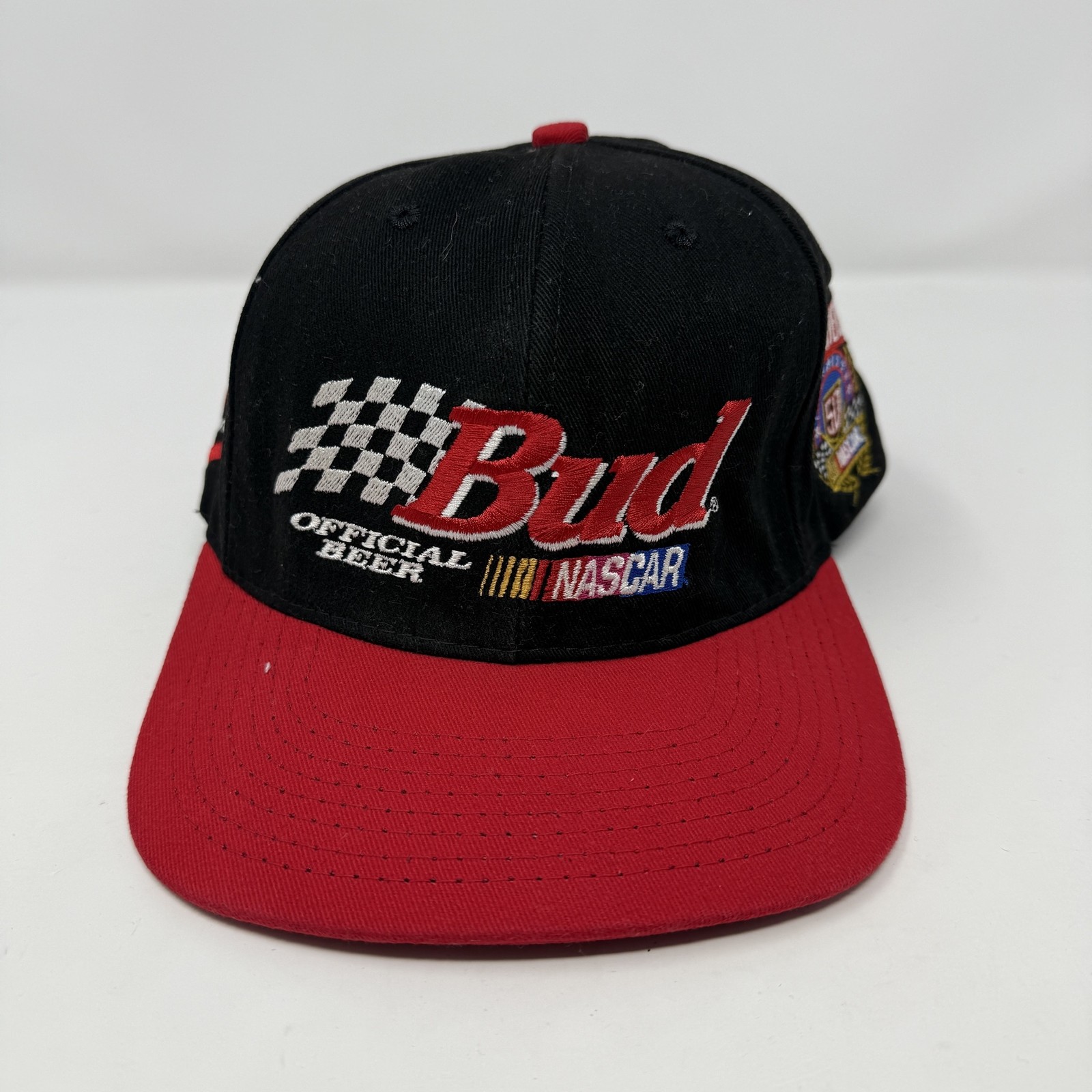 Vintage Budweiser NASCAR Hat Cap Snap Back Mens One Size Black Racing 50th 90s
