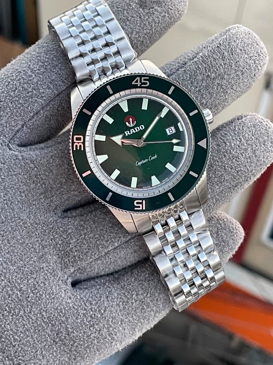 Rado captain cook automatic stainless steel Green dail mens Wrist Watch
