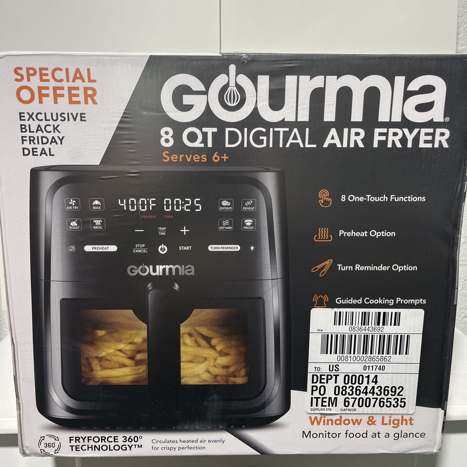 Gourmia 8 quart digital air fryer serves 6+