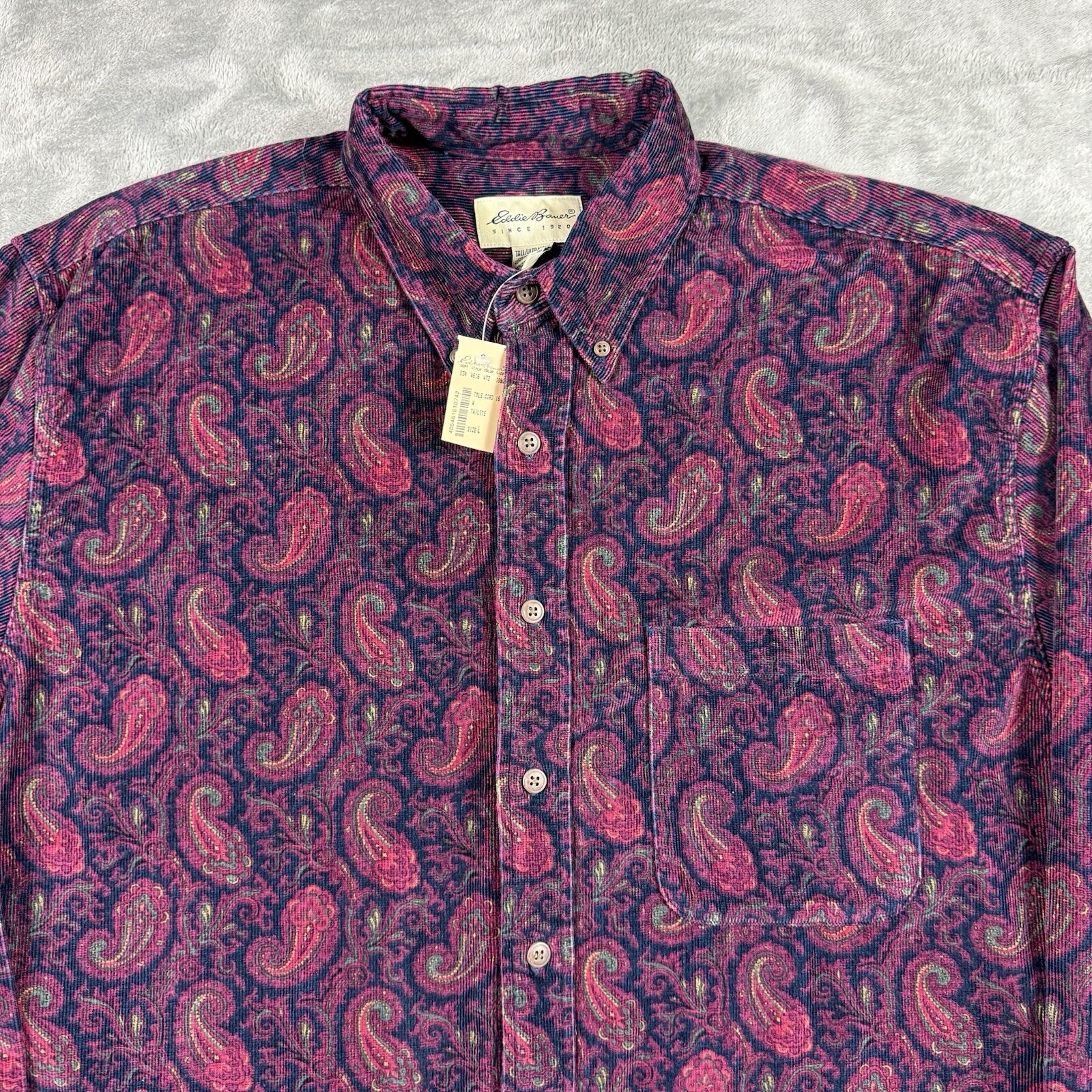 VTG EDDIE BAUER Mens Large Corduroy Paisley Button Down Sport Shirt Damask