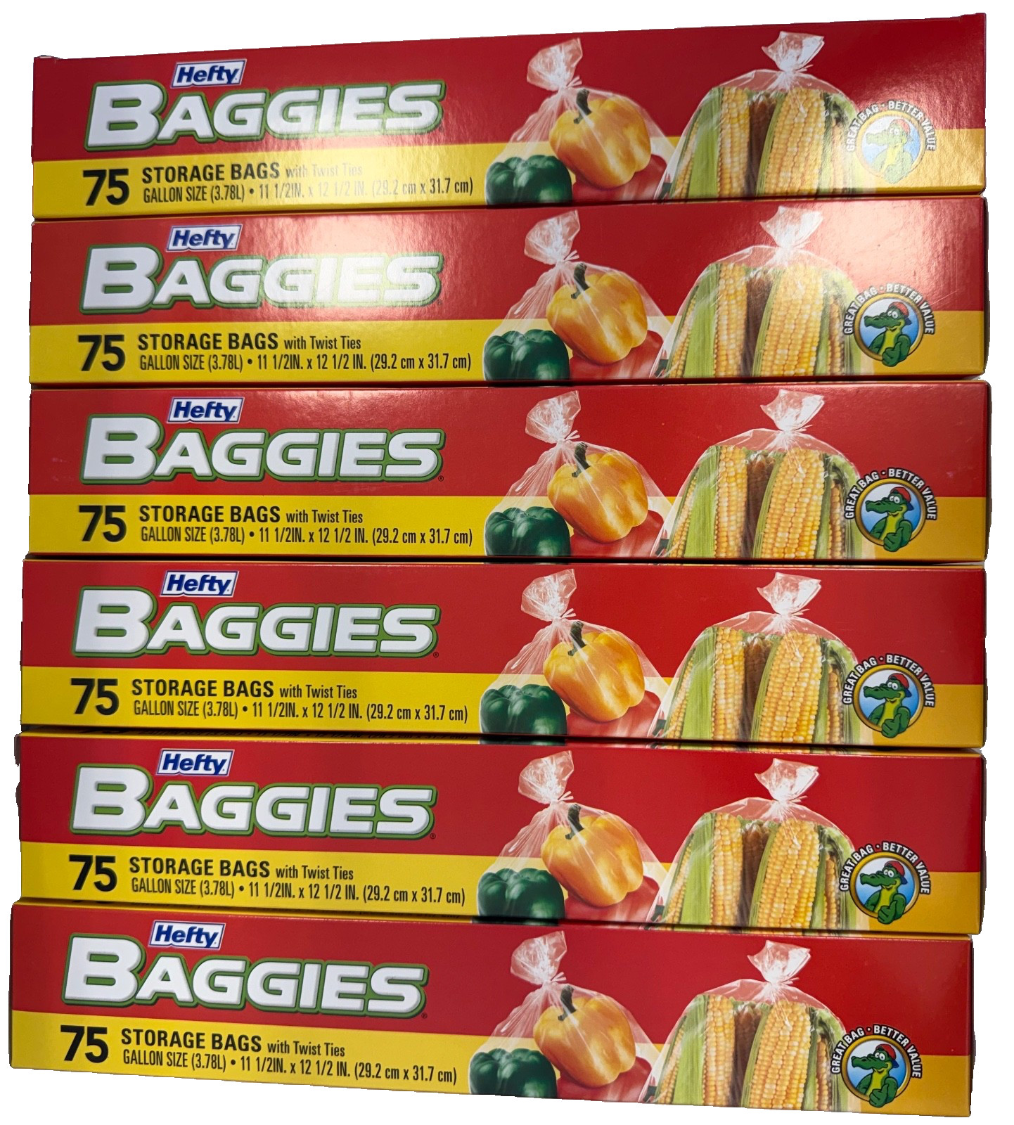 Hefty Baggies Gallon Size Storage Bags Twist Ties 11.5 x 12.5\