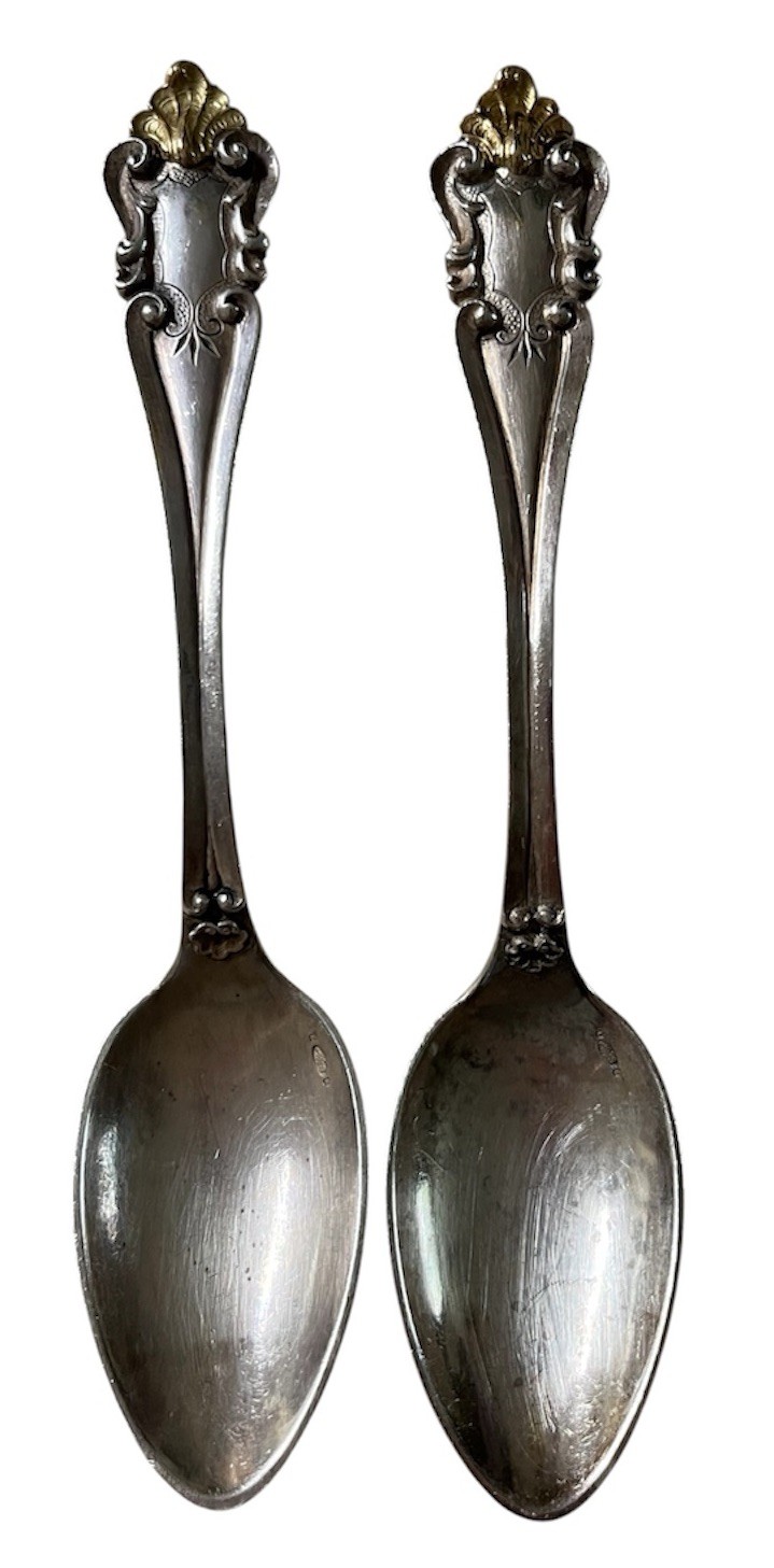 J. Tavares da Rocha Sterling Silver Antique Teaspoons Porto Gold 20th Century