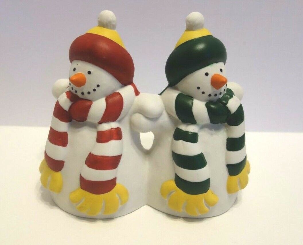 Vintage PartyLite Retired P0476 Ceramic Double Snowman Pillar Candle Holder