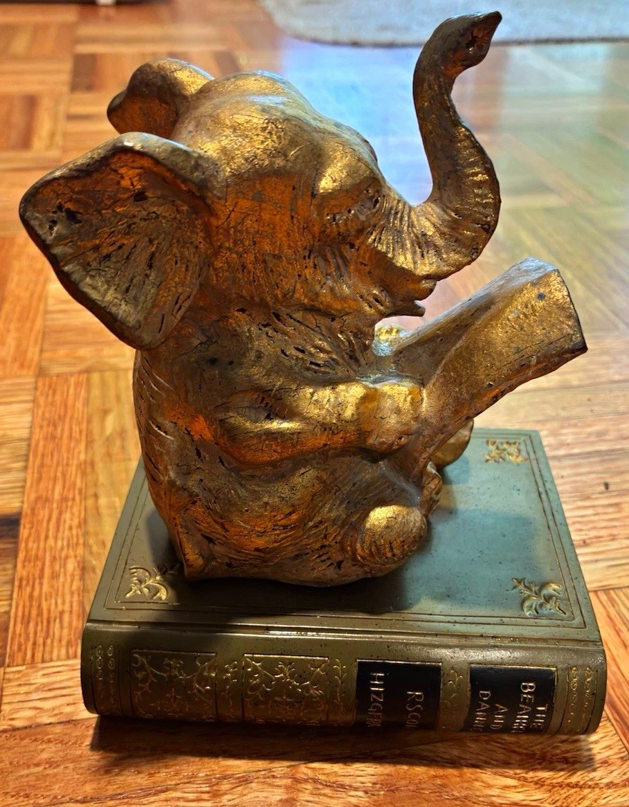 Brass Elephant Figurine on Faux Book Base \ Brass Elephant Figurine on Faux Book Base \