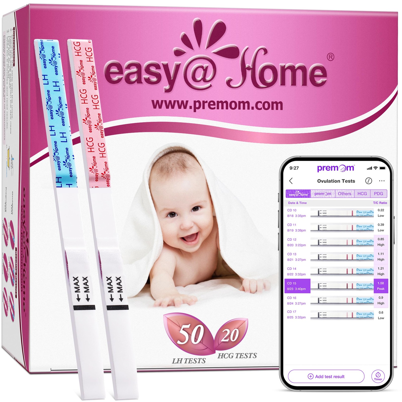 easy@Home 50 Ovulation Test Strips and 20 Pregnancy Test Strips Combo Kit