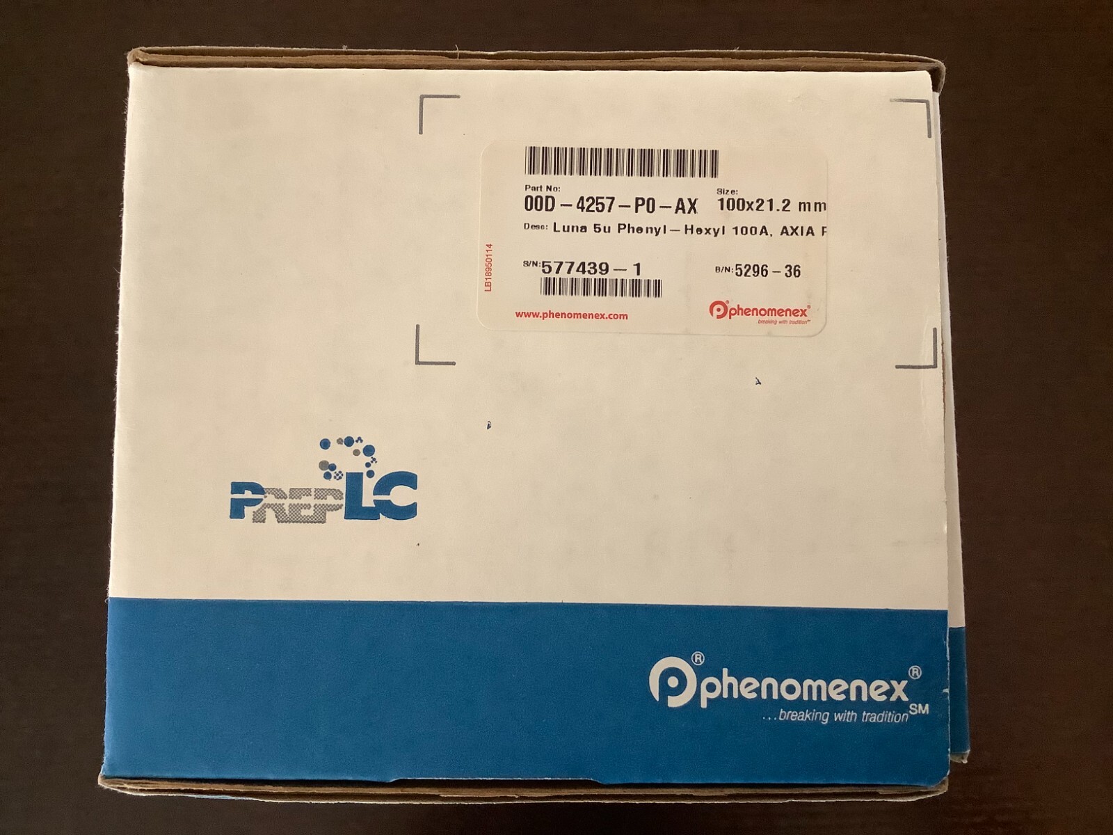 NEW PHENOMENEX 00D-4257-P0-AX Luna 5 µm Phenyl-Hexyl 100 Å, LC Column 100x21.2mm