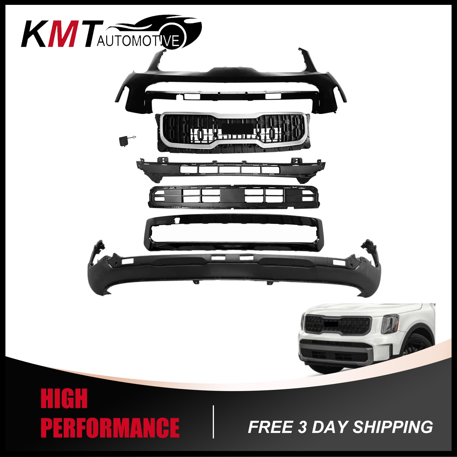 Complete Front Bumper Kit with Grille & Valance For 2023-2024 Kia Telluride 6PCS Complete Front Bumper Kit with Grille & Valance For 2023-2024 Kia Telluride 6PCS