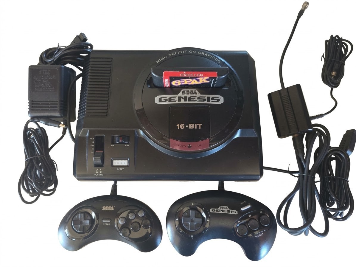 Sega Genesis Console Model 1 1601 Console Bundle - 2 Controllers - 6-Pak - Works