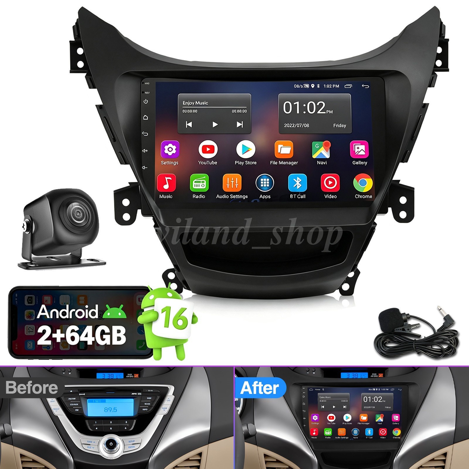 For 2011-2013 Hyundai Elantra 64G Carplay Car Stereo Radio Android 16 GPS Navi