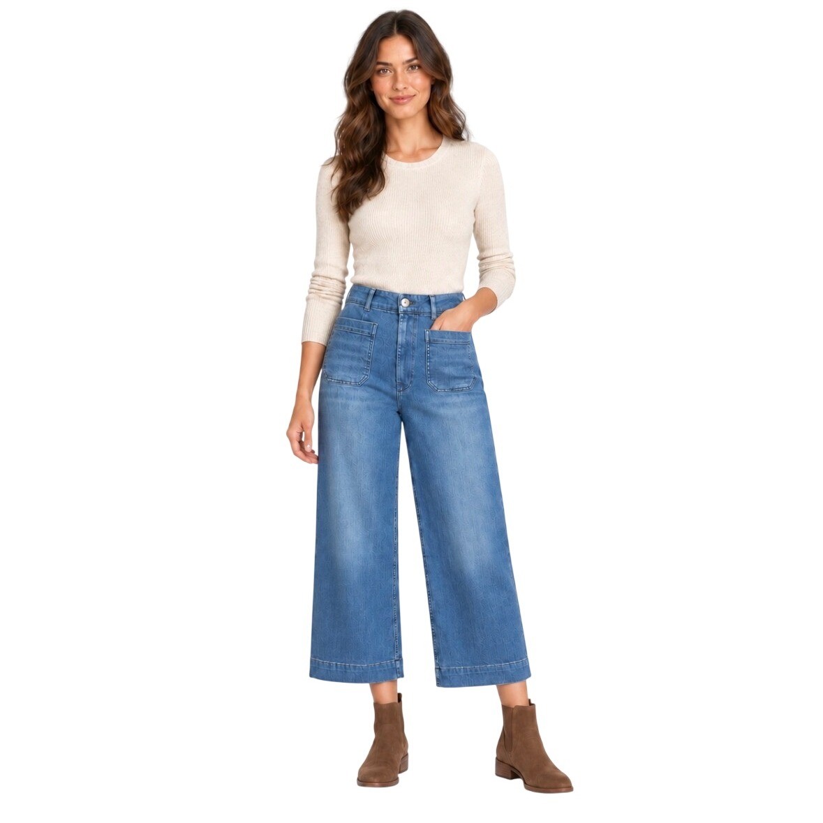 Maeve Anthropologie The Colette Wide Leg Crop Jeans Medium Blue Wash Size 30