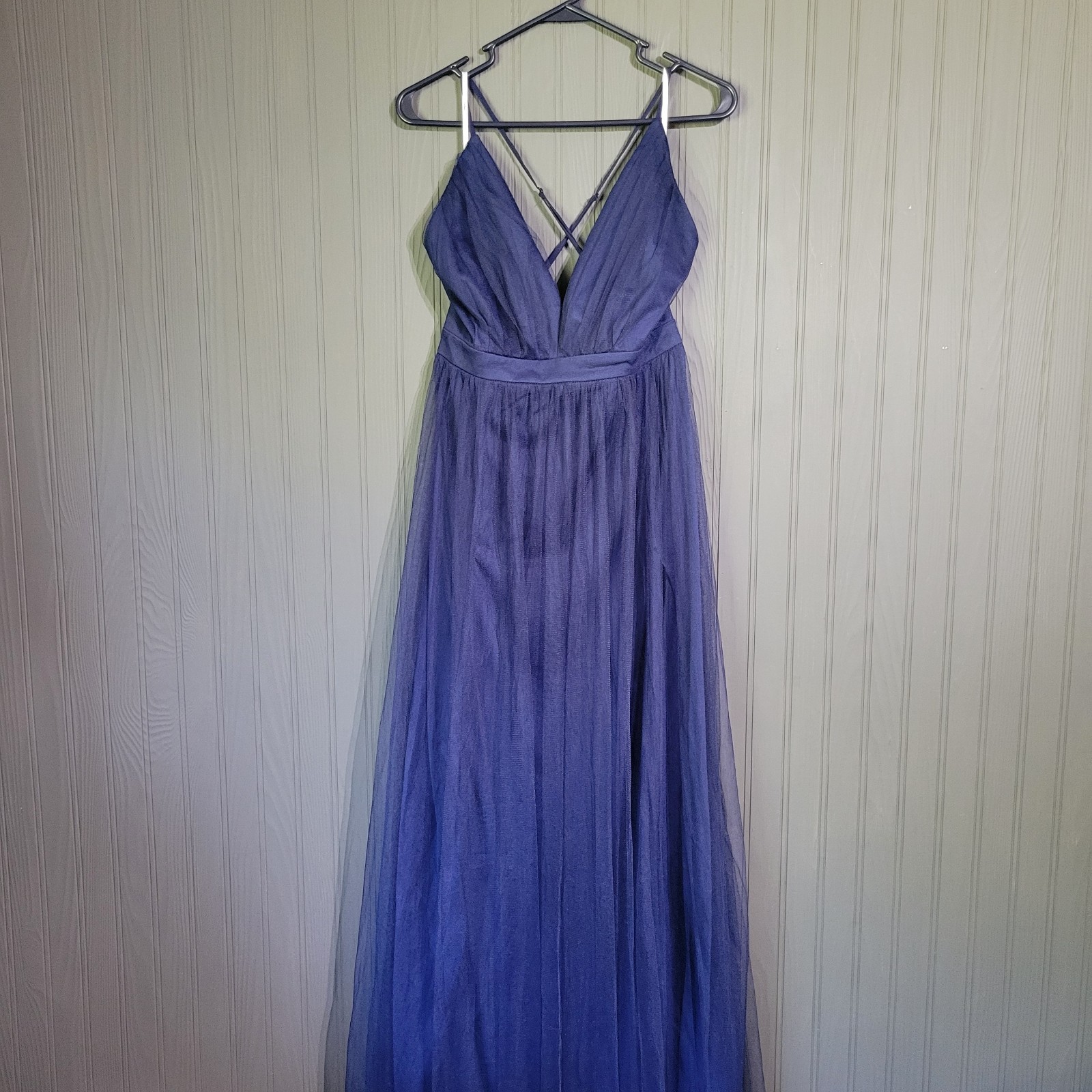 Lulus Rare Beauty Tulle Backless Maxi Dress Adjustable Navy Blue Women\'s Large Lulus Rare Beauty Tulle Backless Maxi Dress Adjustable Navy Blue Women\'s Large