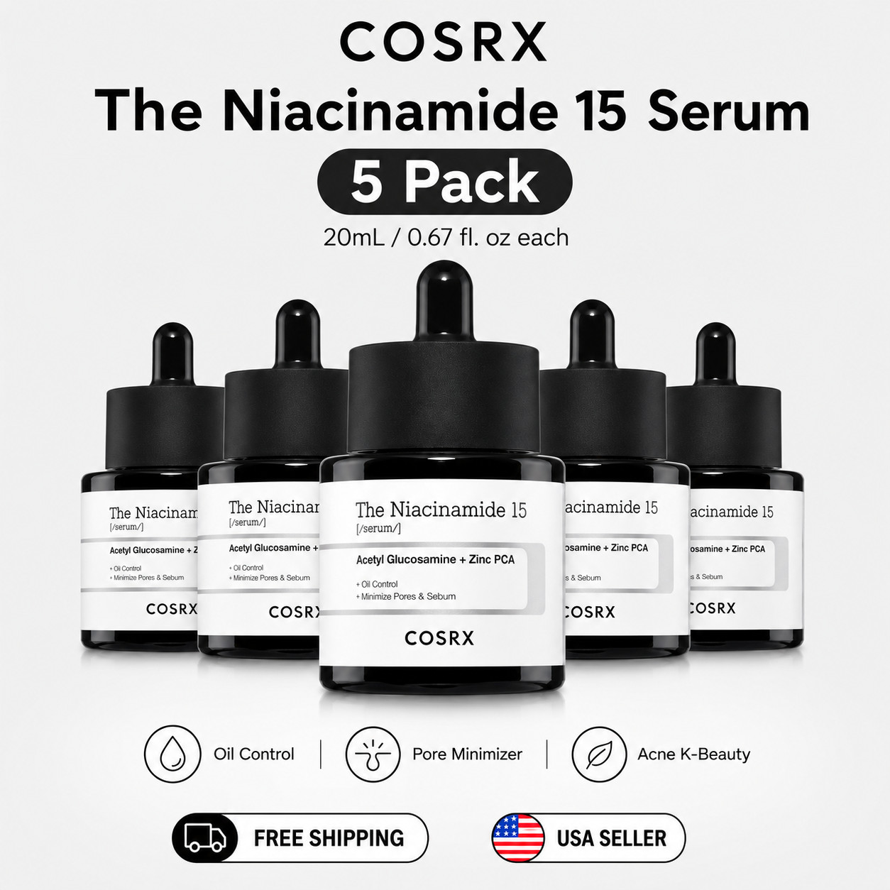 COSRX The Niacinamide 15 Serum 20ml x5 Pack Oil Control Pore K-Beauty NEW SEALED