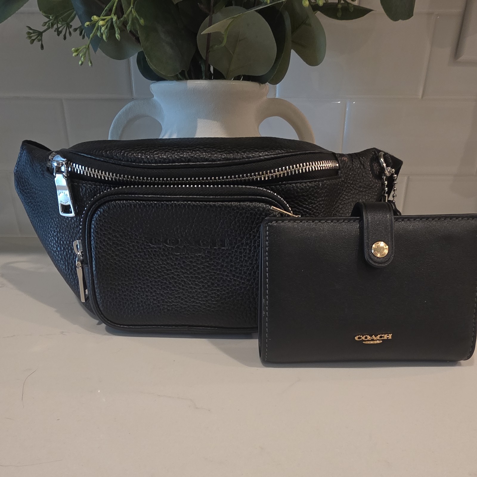 Coach Unisex Black Peppled Leather Travis Belt Bag 30/CET89 with Wallet